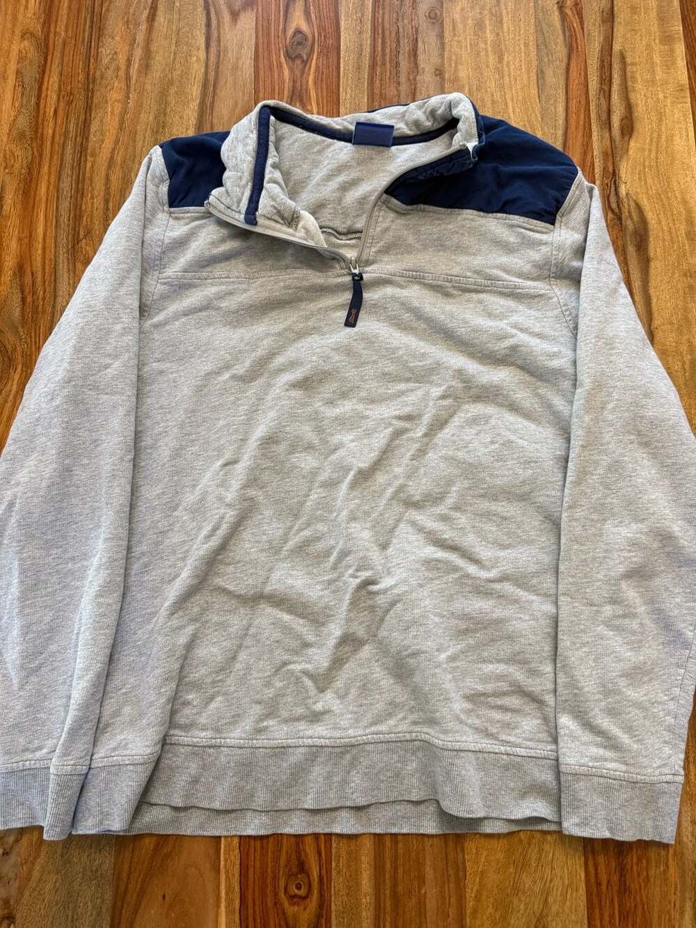 Le Tigre Men's Large Gray Navy Quarter Zip Pullover Sweatshirt